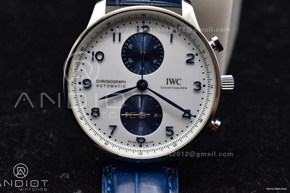 SmartChoice IW371620 White Blue A Blue Edition 1:1 ZF Portuguese Leather Dial on Chrono 1019 Strap Best 1224